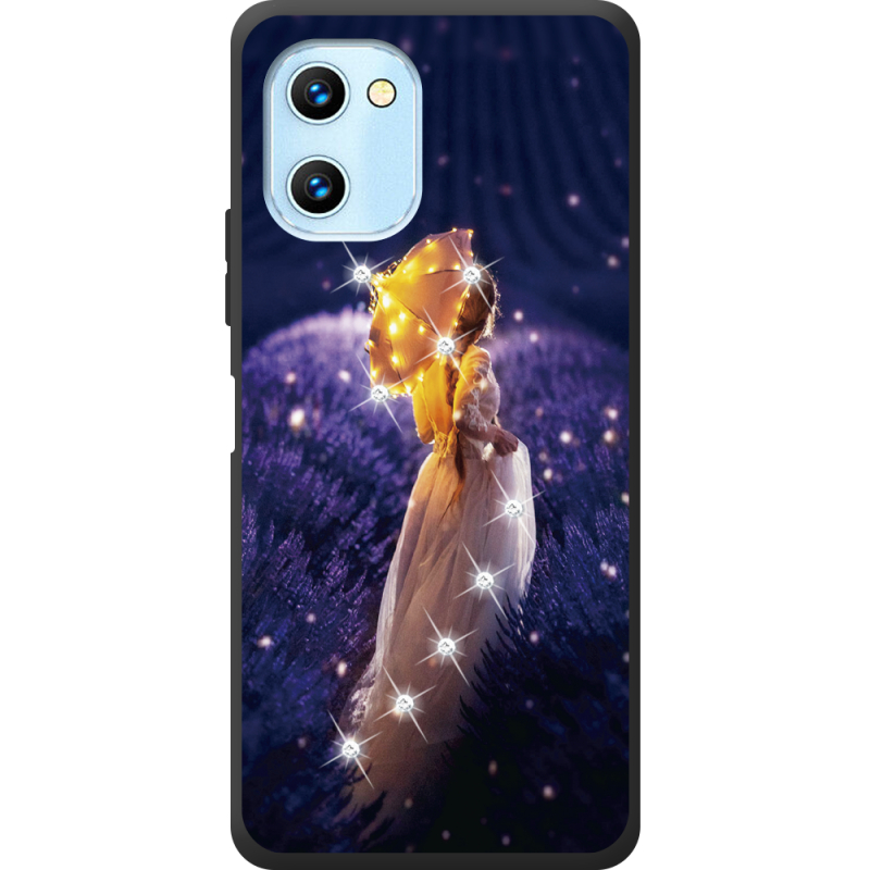 Чехол со стразами Umidigi C1 Girl with Umbrella