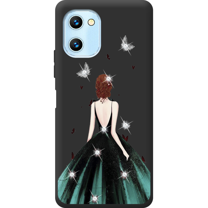 Чехол со стразами Umidigi C1 Max Girl in the green dress
