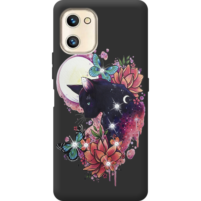 Чехол со стразами Umidigi F3S Cat in Flowers