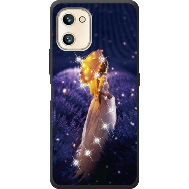 Чехол со стразами Umidigi F3S Girl with Umbrella