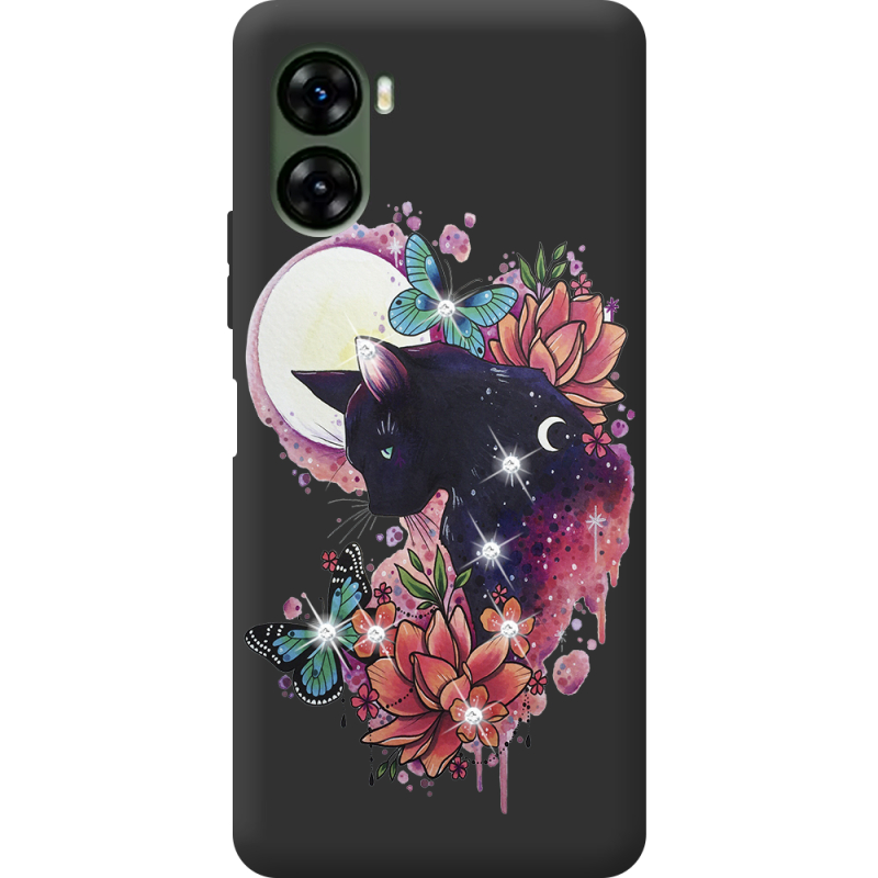 Чехол со стразами Umidigi G3 Cat in Flowers