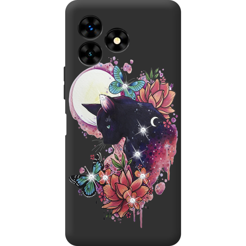 Чехол со стразами Umidigi G5 Mecha Cat in Flowers