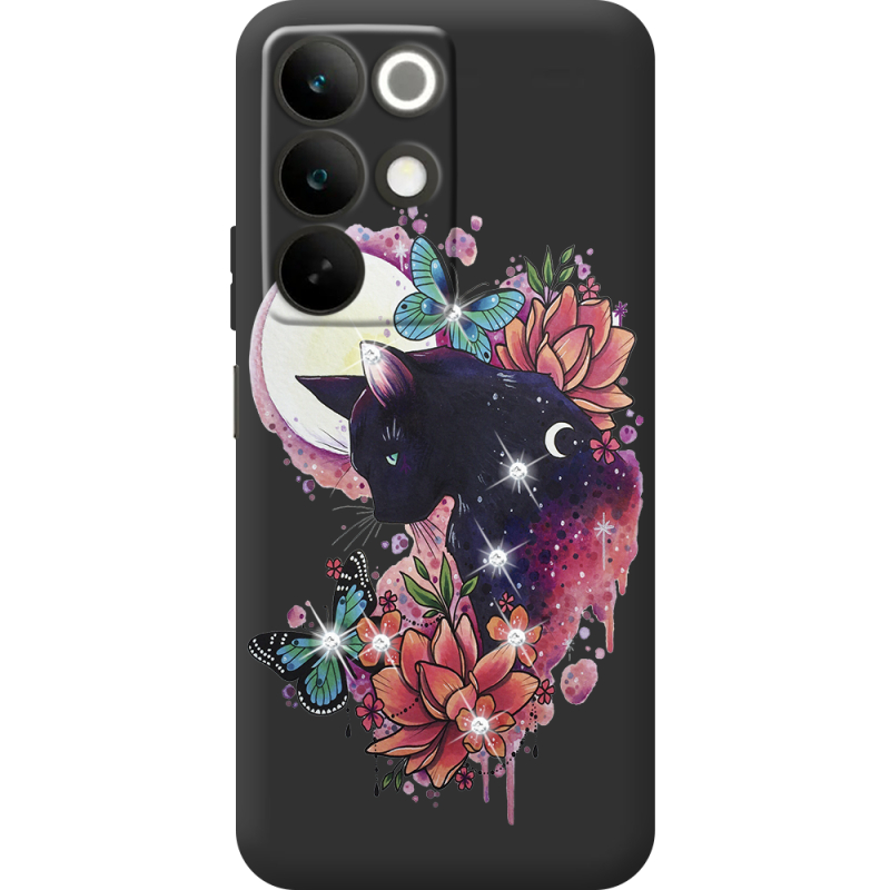 Чохол зі стразами Realme C85 Cat in Flowers
