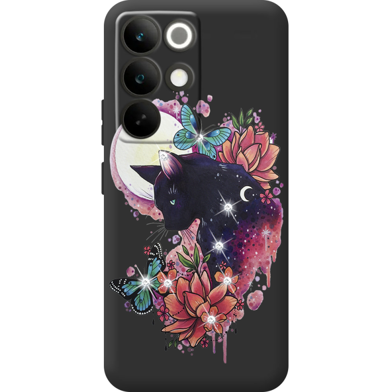 Чохол зі стразами Realme C85 Pro Cat in Flowers
