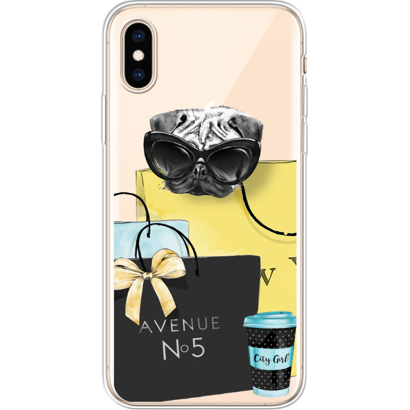 Прозрачный чехол Uprint Apple iPhone XS Fashion Pug