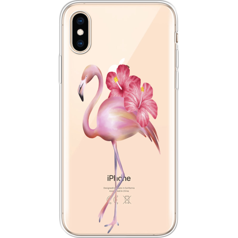 Прозрачный чехол Uprint Apple iPhone XS Floral Flamingo