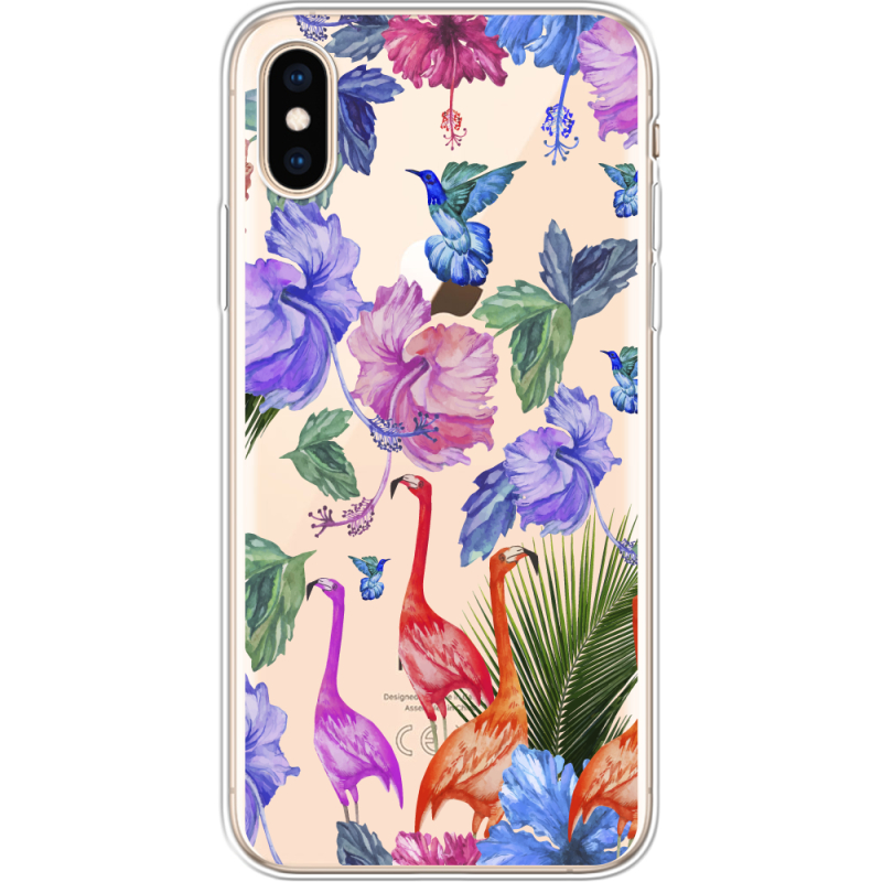 Прозрачный чехол Uprint Apple iPhone XS Flamingo