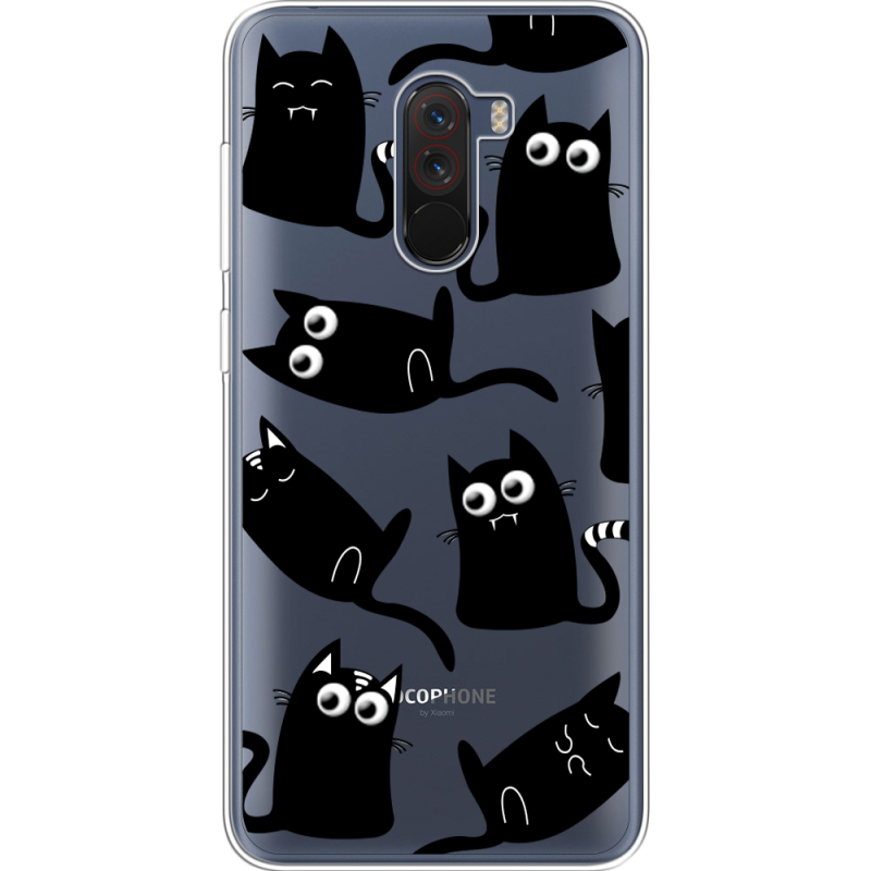 Прозрачный чехол Uprint Xiaomi Pocophone F1 с 3D-глазками Black Kitty