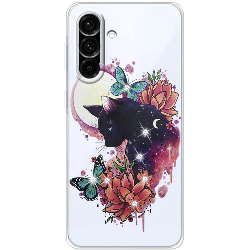 Чохол зі стразами Samsung Galaxy A57 5G (A576) Cat in Flowers