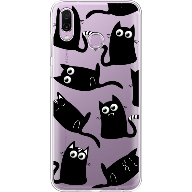 Прозрачный чехол Uprint Honor Play с 3D-глазками Black Kitty