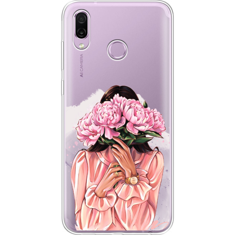 Прозрачный чехол Uprint Honor Play Девушка с Пионами