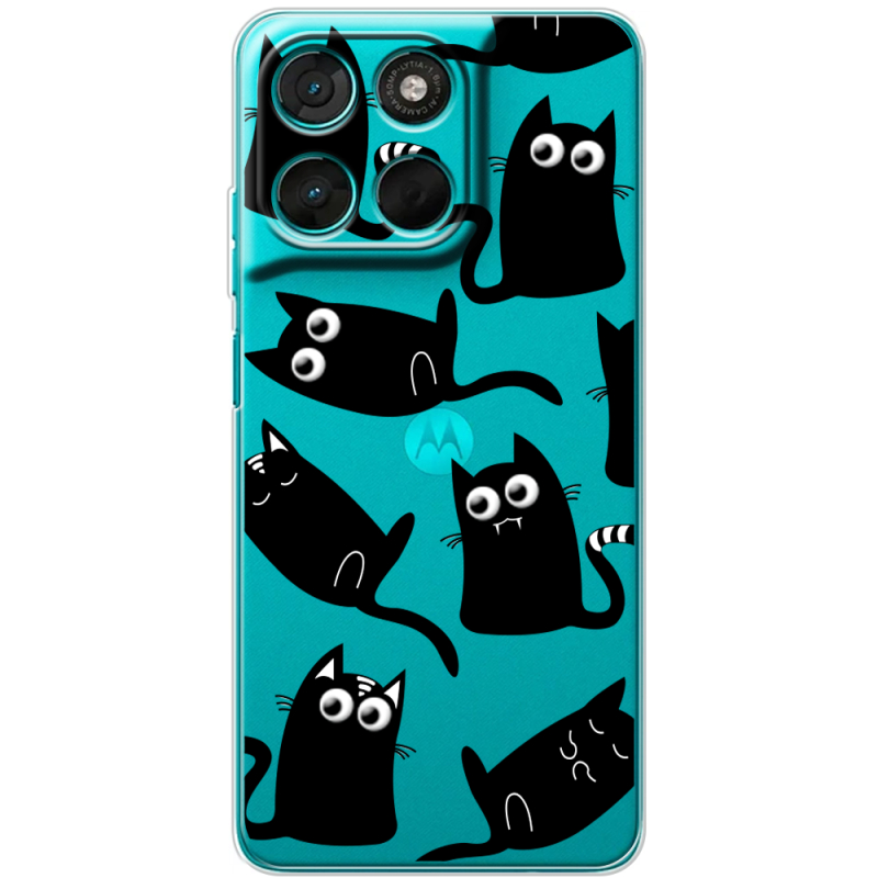 Прозорий чохол BoxFace Moto G57 Power с 3D-глазками Black Kitty