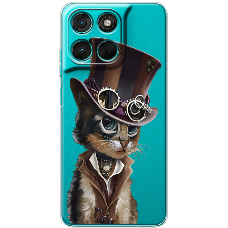 Прозорий чохол BoxFace Moto G57 Power Steampunk Cat