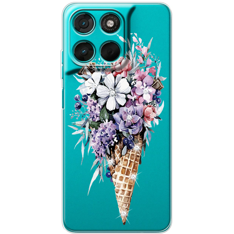 Чохол зі стразами Moto G86 Power Ice Cream Flowers