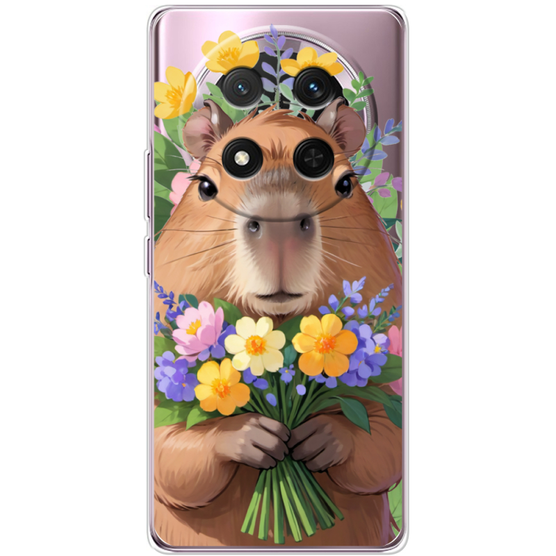 Прозорий чохол BoxFace Honor X9c Капибара з квітами