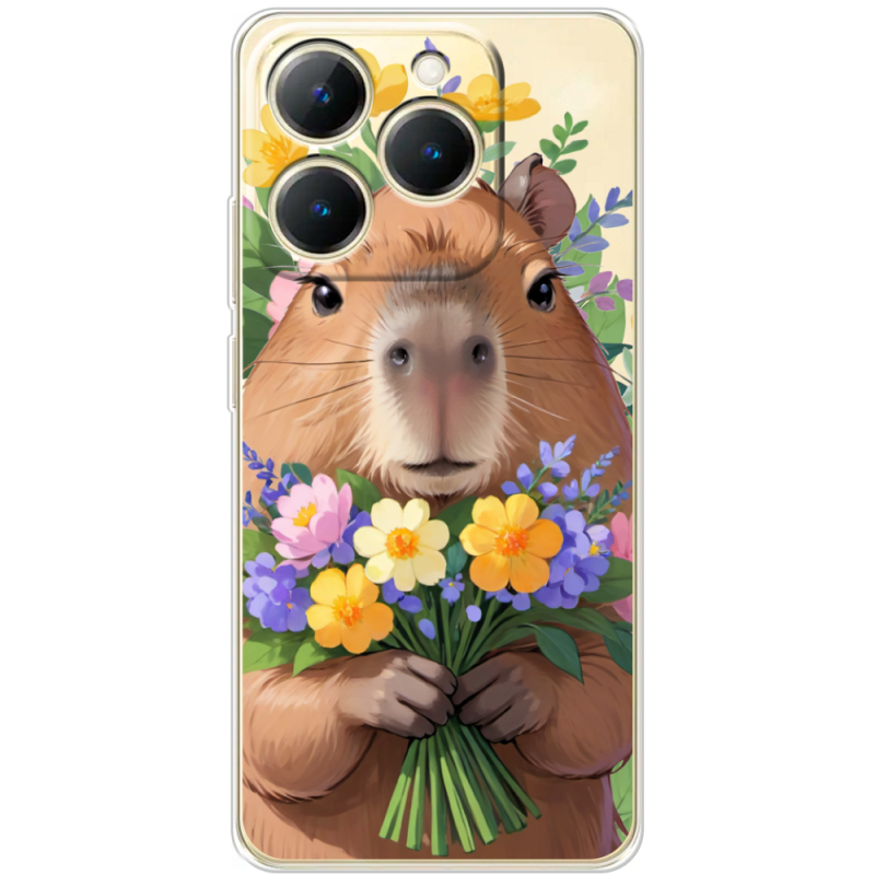 Прозорий чохол BoxFace Realme 15T Капибара з квітами