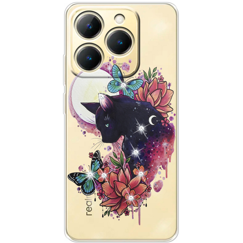Чохол зі стразами Realme 15T Cat in Flowers