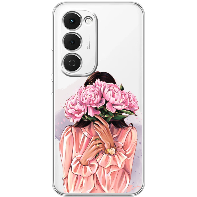 Прозорий чохол BoxFace Tecno Spark 40 Pro Plus Девушка с Пионами