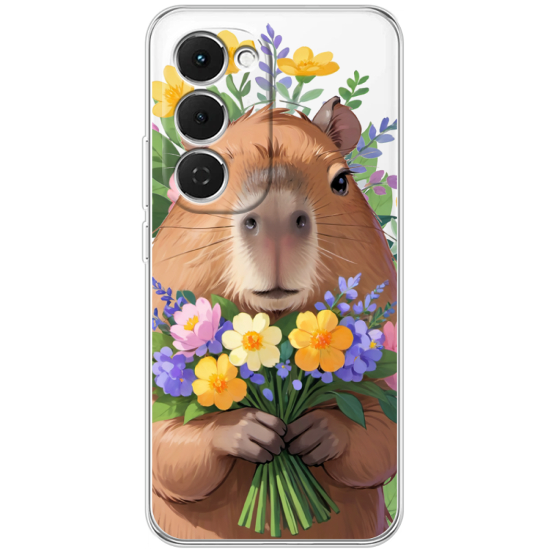 Прозорий чохол BoxFace Tecno Spark 40 Pro Plus Капибара з квітами