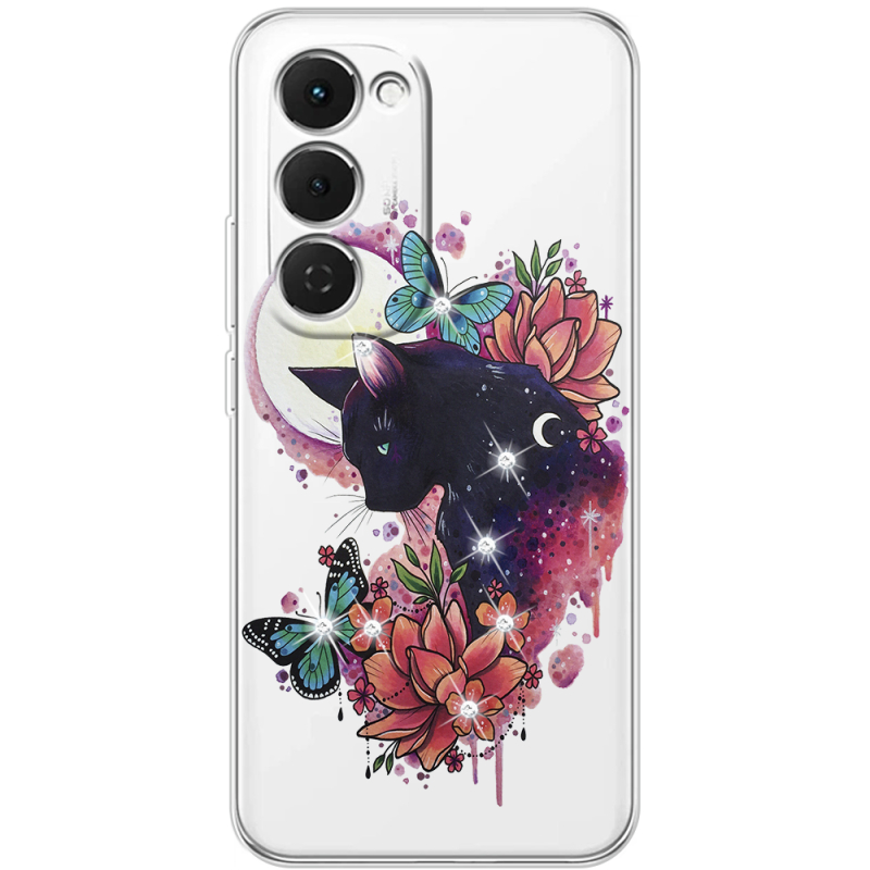 Чохол зі стразами Tecno Spark 40 Pro Plus Cat in Flowers