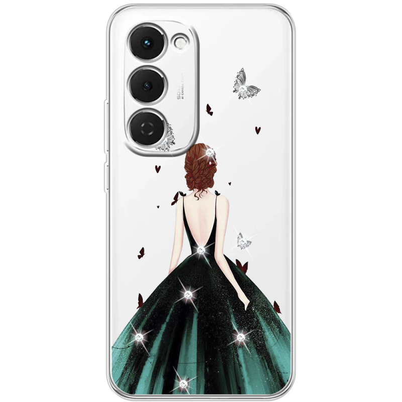 Чохол зі стразами Tecno Spark 40 Pro Plus Girl in the green dress