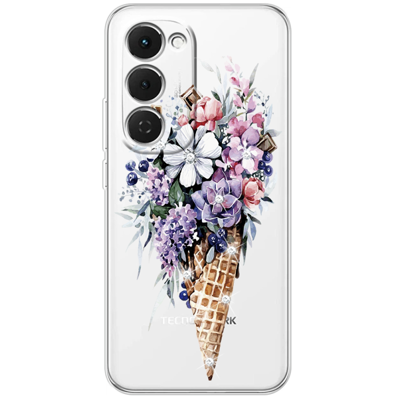 Чохол зі стразами Tecno Spark 40 Pro Plus Ice Cream Flowers