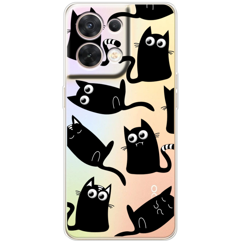 Прозорий чохол BoxFace OPPO Reno 8 5G с 3D-глазками Black Kitty