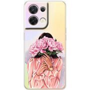 Прозорий чохол BoxFace OPPO Reno 8 5G Девушка с Пионами
