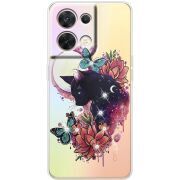 Чохол зі стразами OPPO Reno 8 5G Cat in Flowers