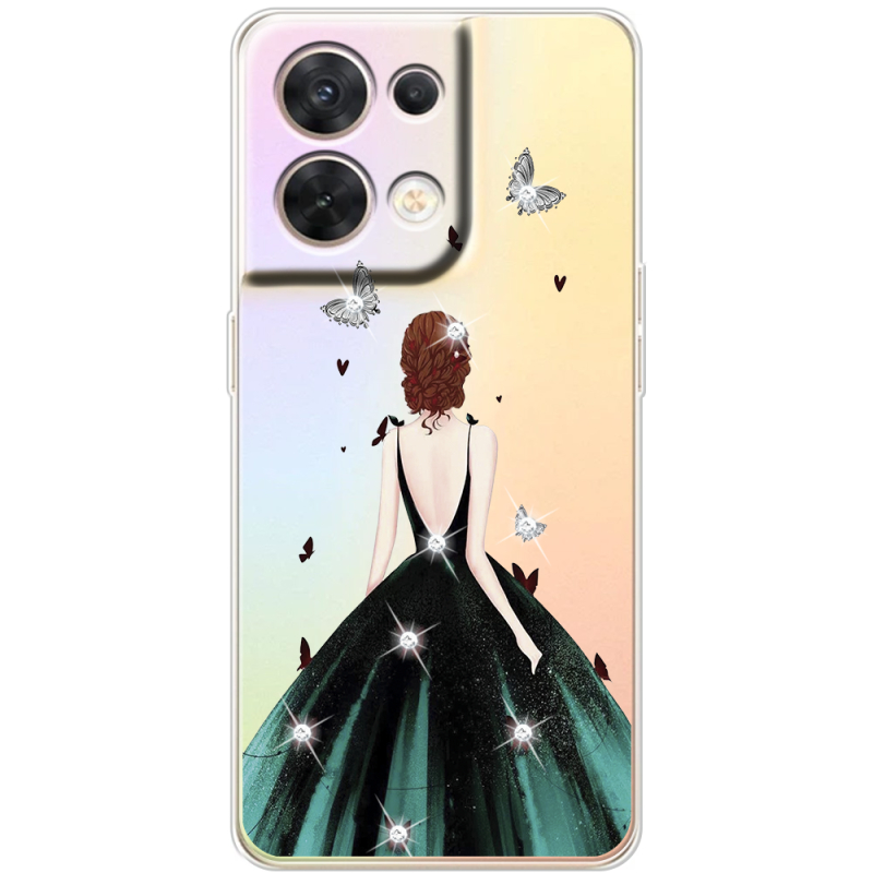 Чохол зі стразами OPPO Reno 8 5G Girl in the green dress