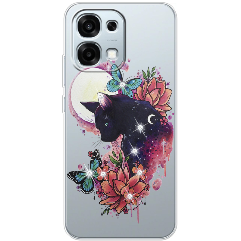 Чохол зі стразами OPPO A6 Pro Cat in Flowers