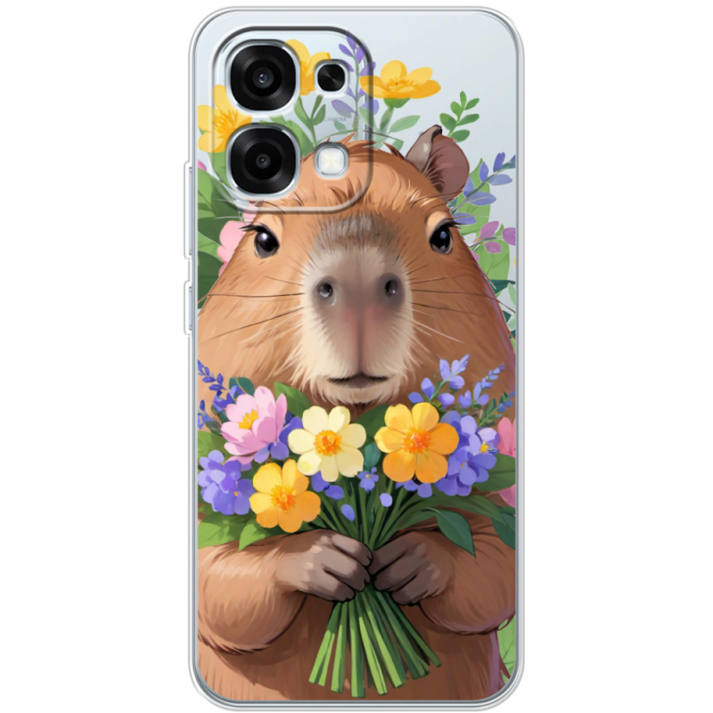 Прозорий чохол BoxFace OPPO A6 Pro Капибара з квітами