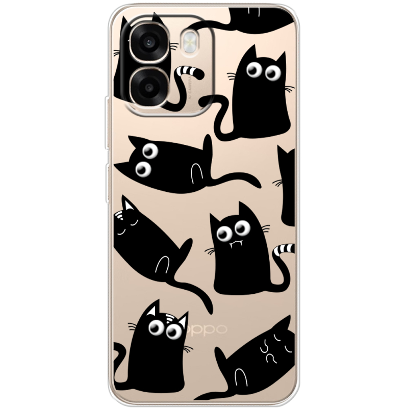 Прозорий чохол BoxFace OPPO A6 с 3D-глазками Black Kitty