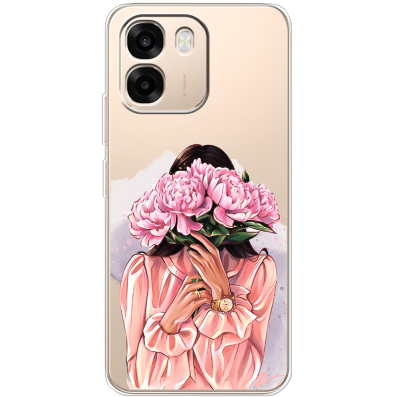 Прозорий чохол BoxFace OPPO A6 Девушка с Пионами