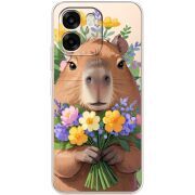 Прозорий чохол BoxFace OPPO A6 Капибара з квітами