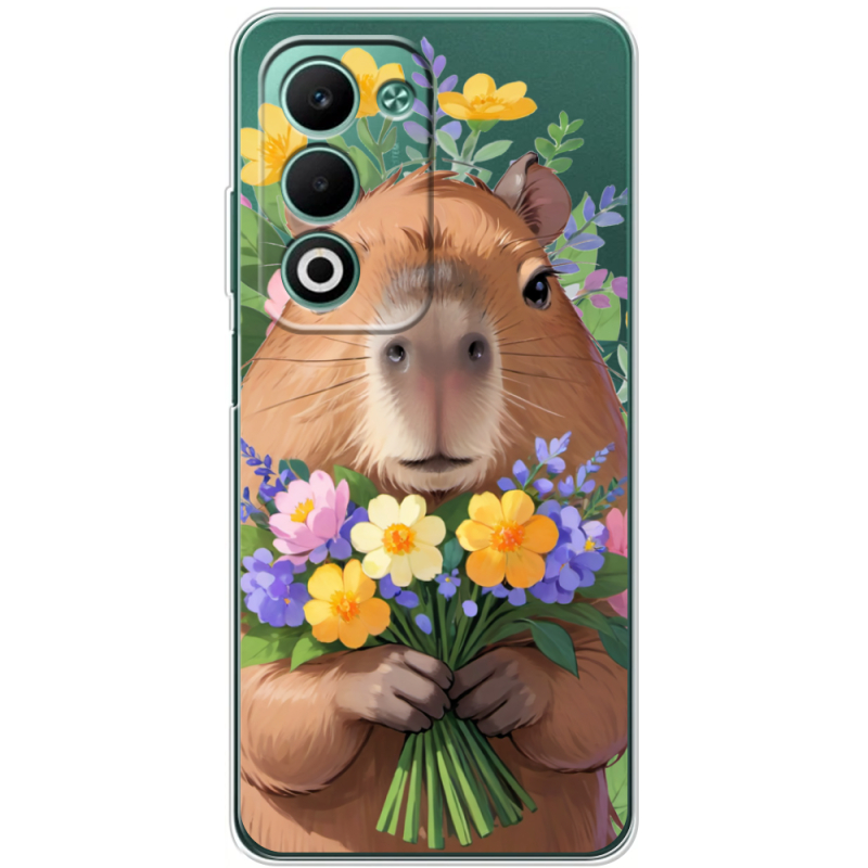 Прозорий чохол BoxFace OPPO A5m Капибара з квітами