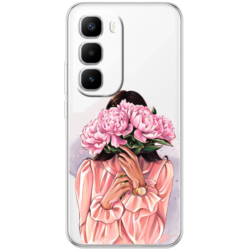 Прозорий чохол BoxFace Infinix Hot 60 Pro Plus Девушка с Пионами