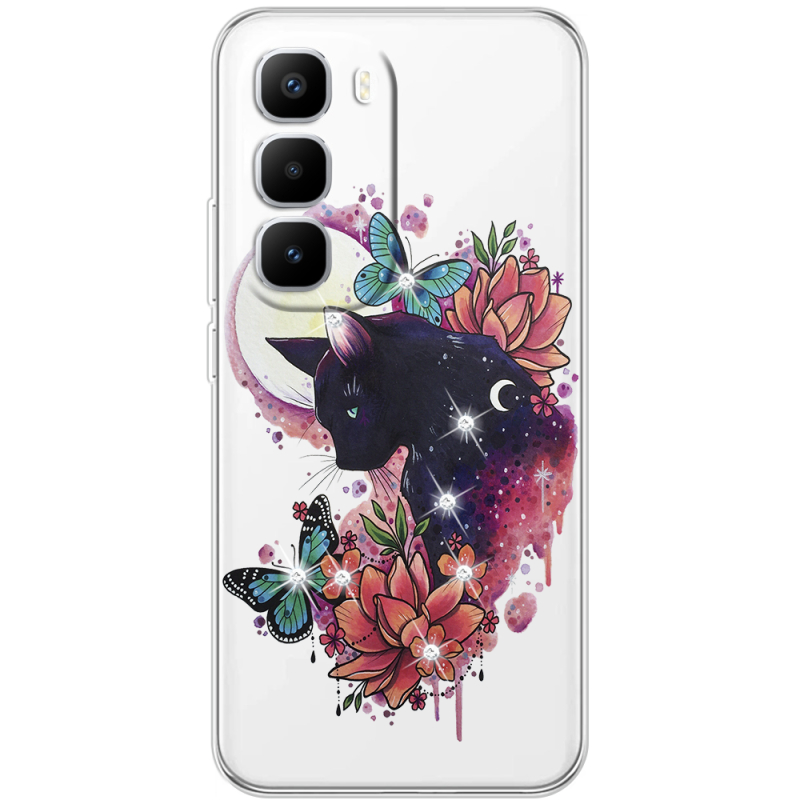 Чохол зі стразами Infinix Hot 60 Pro Plus Cat in Flowers