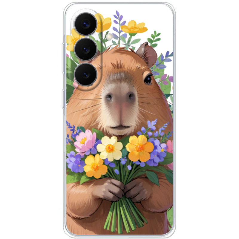 Прозорий чохол BoxFace Samsung Galaxy S26 (S942) Капибара з квітами
