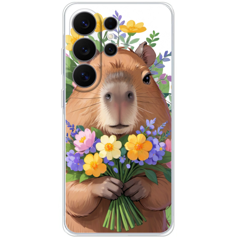 Прозорий чохол BoxFace Samsung Galaxy S26 Ultra (S948) Капибара з квітами