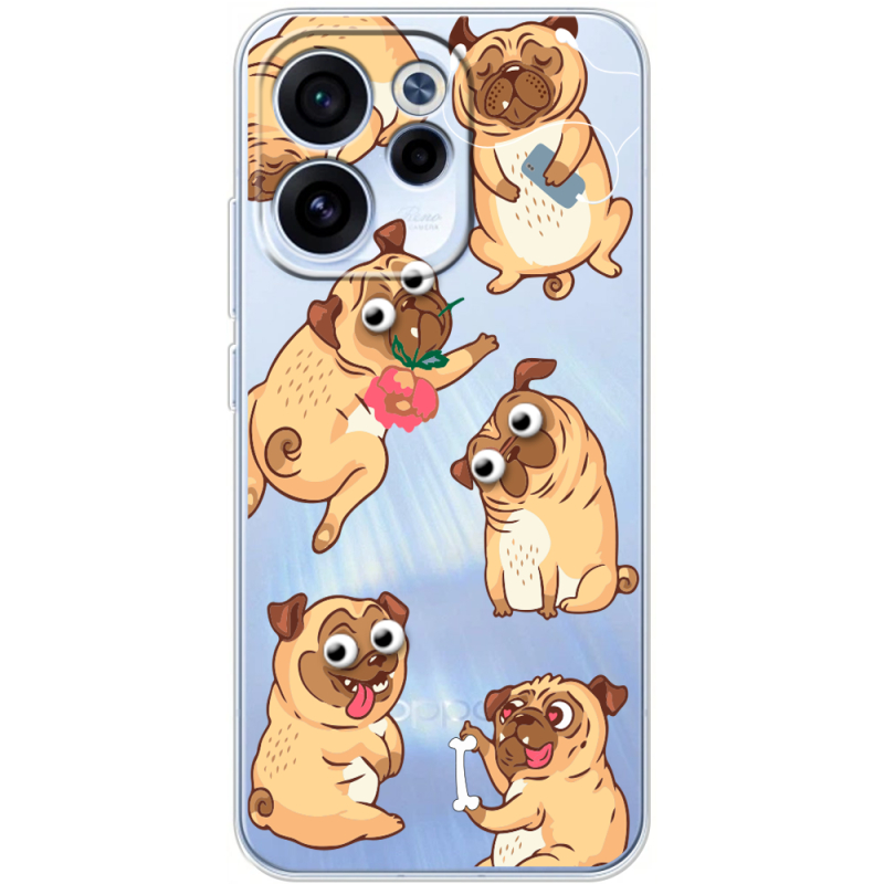 Прозорий чохол BoxFace OPPO Reno 15 F с 3D-глазками Pug