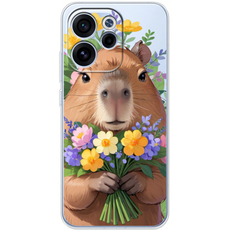 Прозорий чохол BoxFace OPPO Reno 15 FS Капибара з квітами