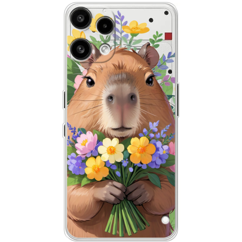 Прозорий чохол BoxFace Nothing Phone (3a) Lite Капибара з квітами