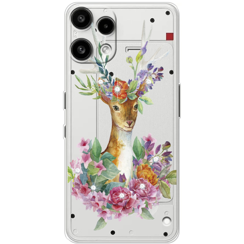 Чохол зі стразами Nothing Phone (3a) Lite Deer with flowers