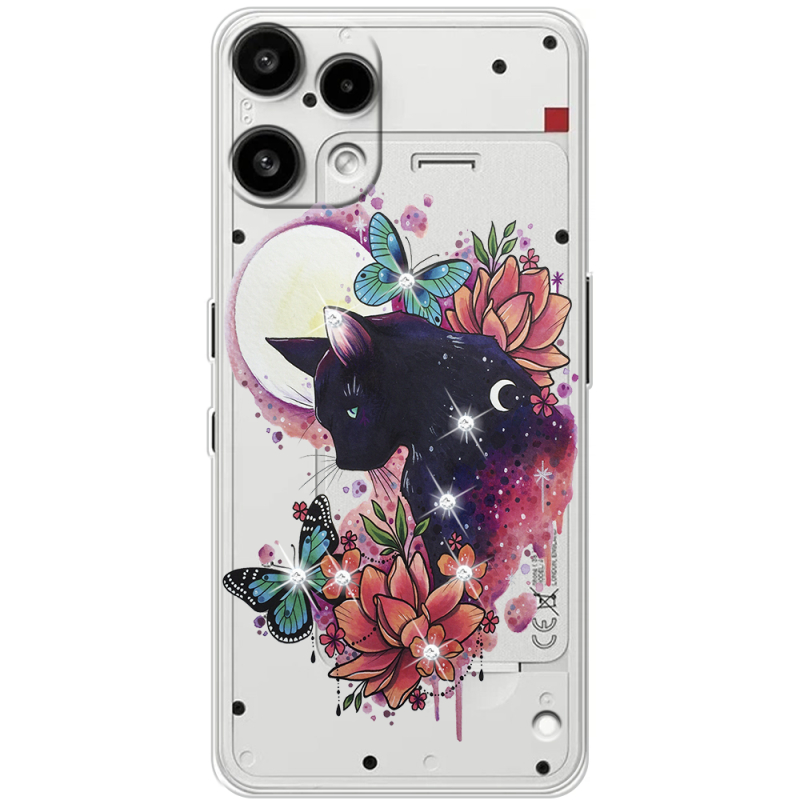 Чохол зі стразами Nothing Phone (3a) Lite Cat in Flowers