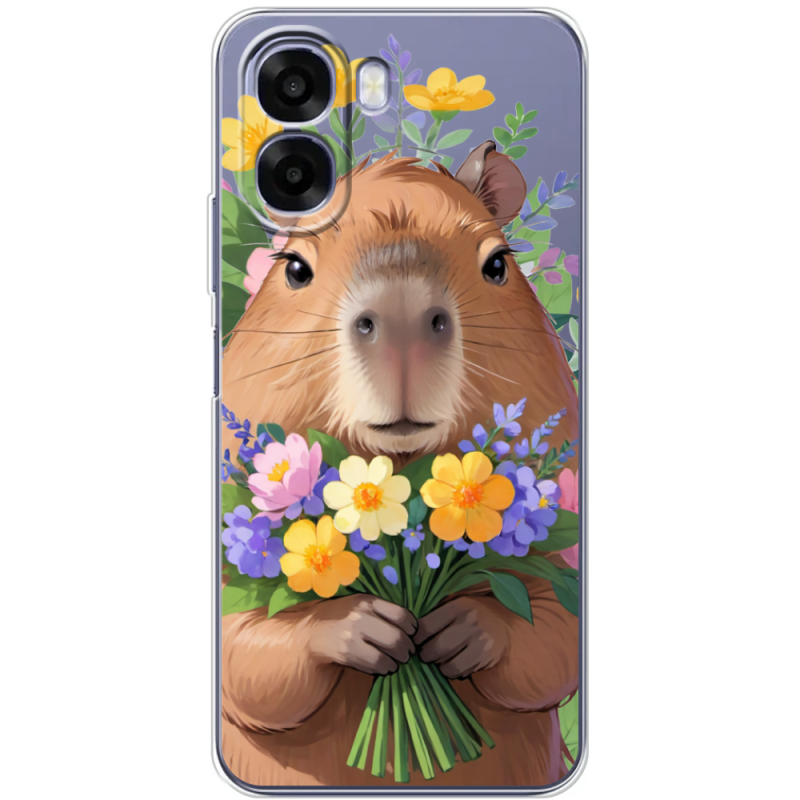 Прозорий чохол BoxFace OPPO A6x Капибара з квітами