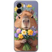 Прозорий чохол BoxFace OPPO A6x Капибара з квітами