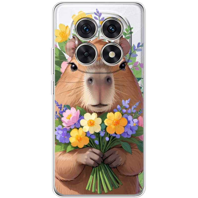 Прозорий чохол BoxFace Xiaomi Redmi Note 15 4G Капибара з квітами