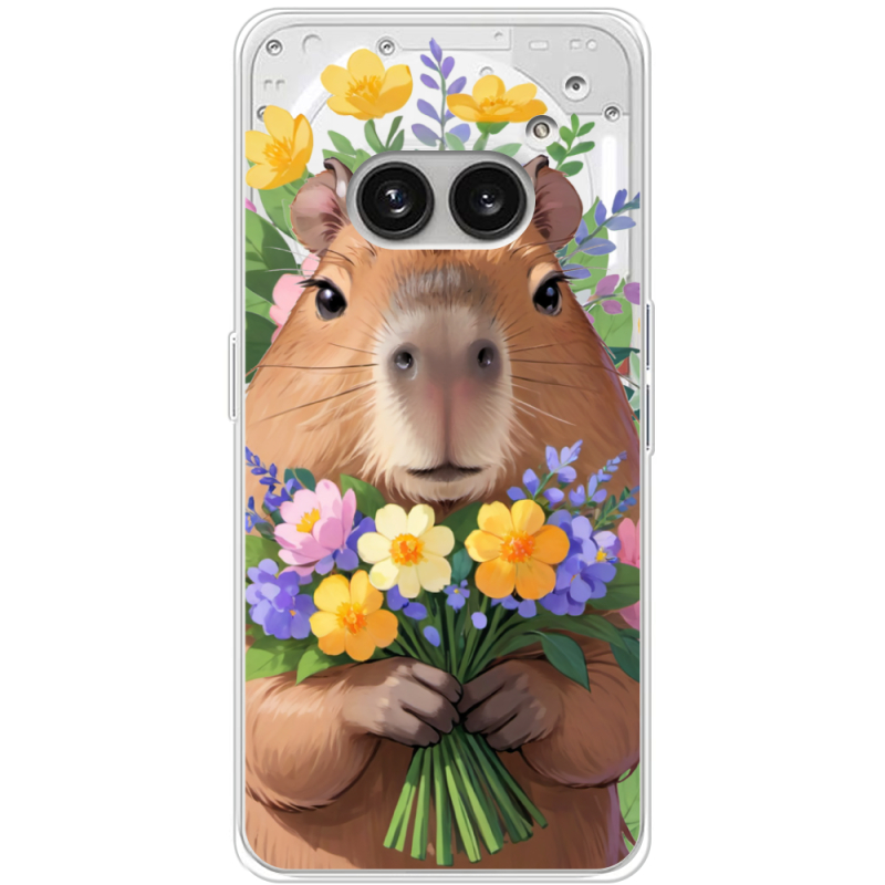 Прозрачный чехол BoxFace Nothing Phone (2a) Plus Капибара з квітами