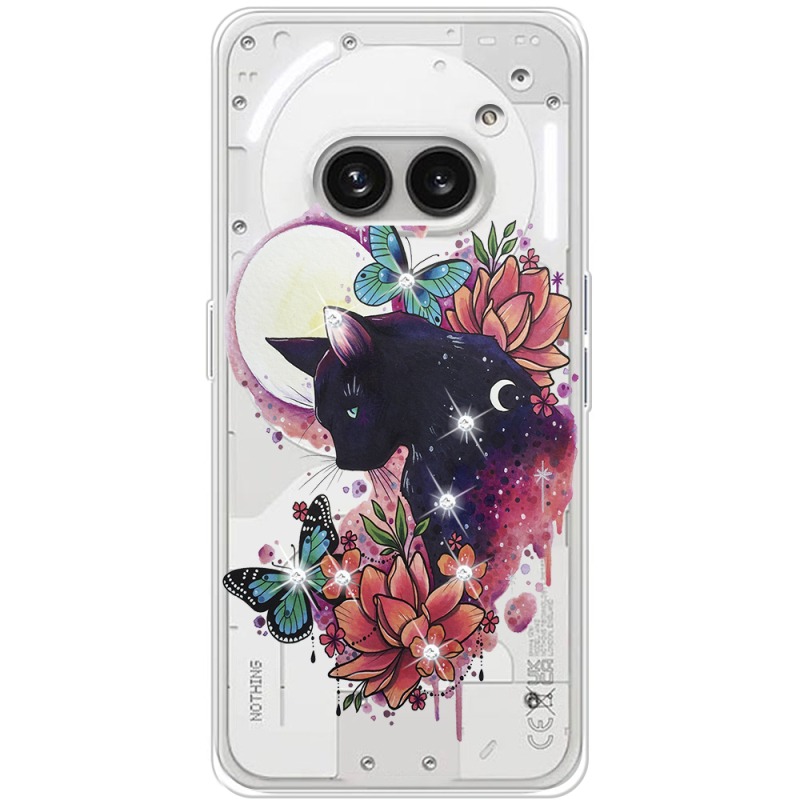 Чехол со стразами Nothing Phone (2a) Plus Cat in Flowers